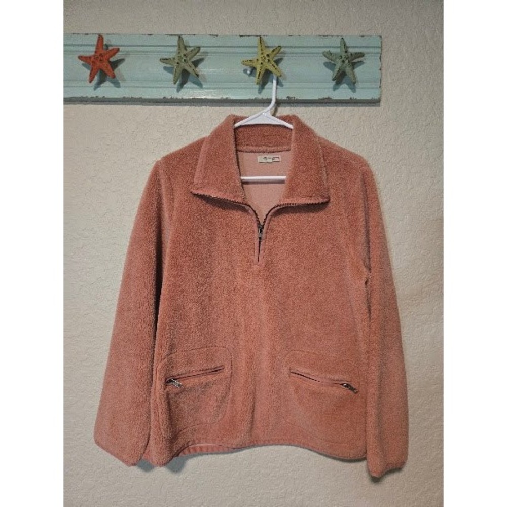 Madewell Womens Medium Sherpa Fleece Quarter Zip Pullover Terracotta Pink Jacket